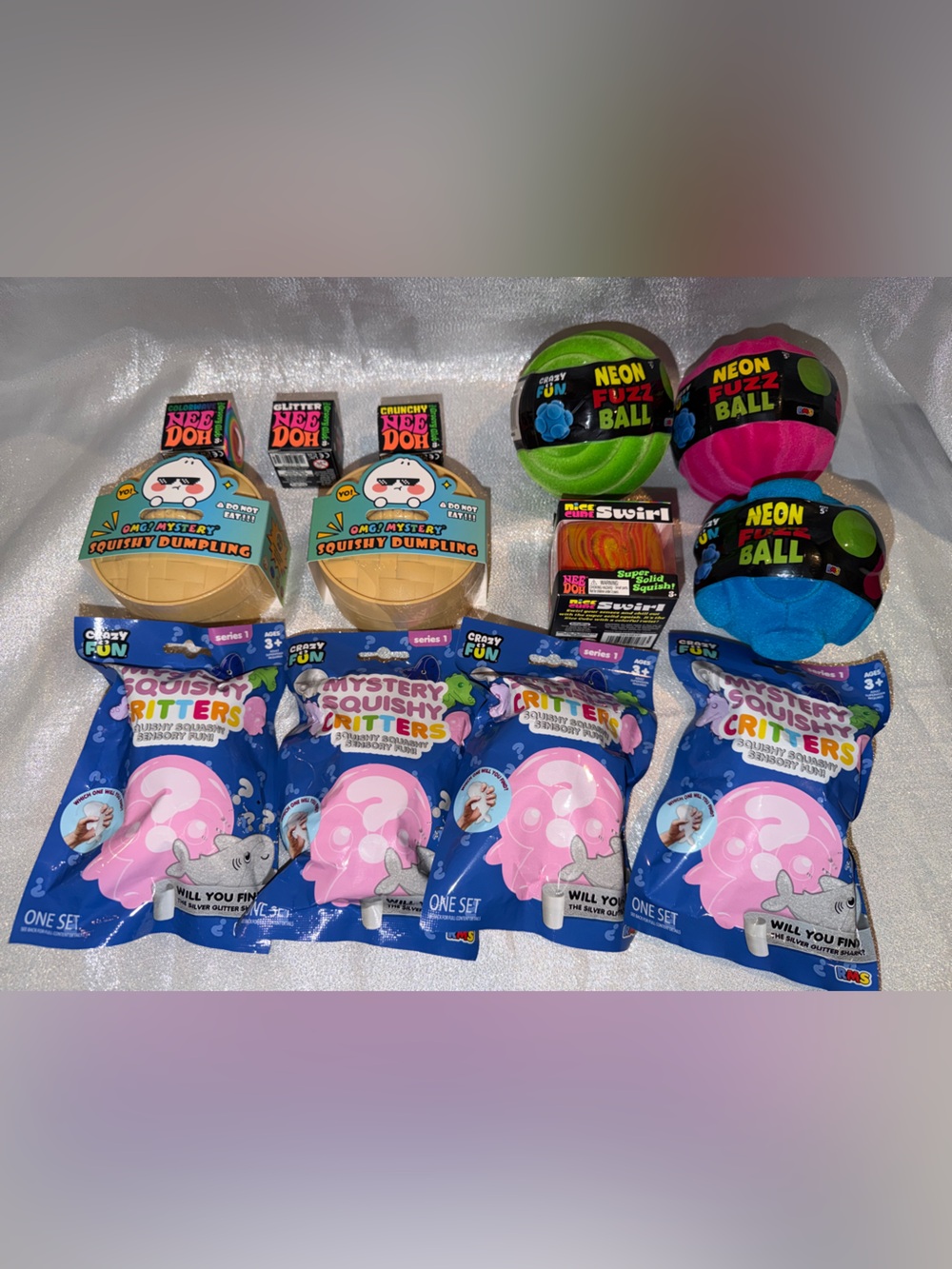 13 Pieces;NeeDohs,Omg Mystery Squishy Dumplings,Fuzz Balls & Blind Bags As Shown